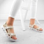 Rieker W RKR691 comfortable velcro sandals beige – Obrázok 5